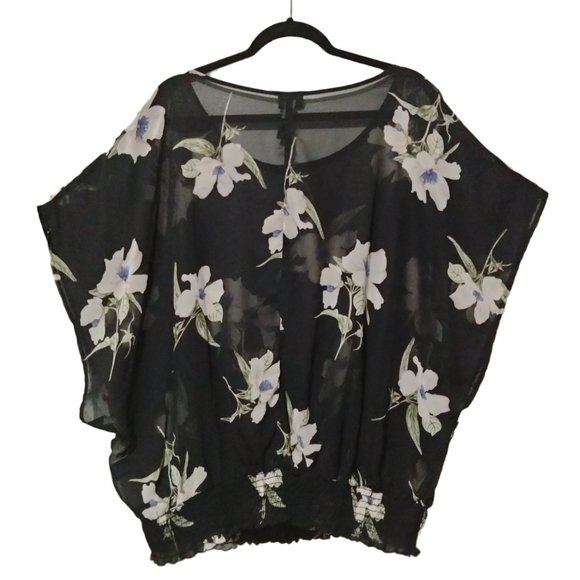 TORRID SHEER FLORAL PRINT BATWING SLEEVE SHIRRED HEM TOP SIZE 2 (2X 18/20) - Picture 4 of 7